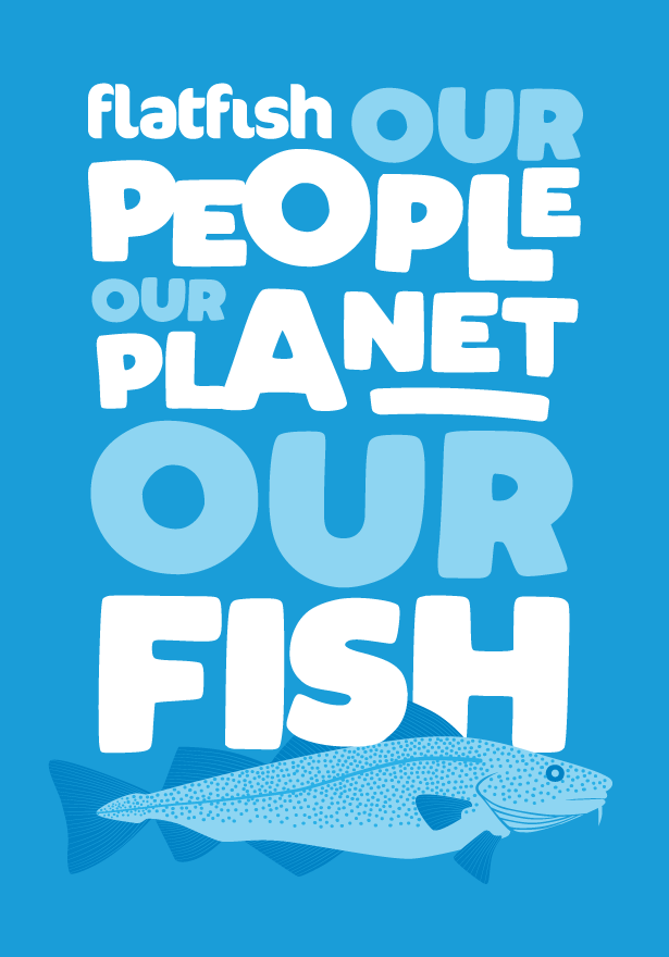 Flatfish Our People Our Planet Our Fish Text On Blue Background